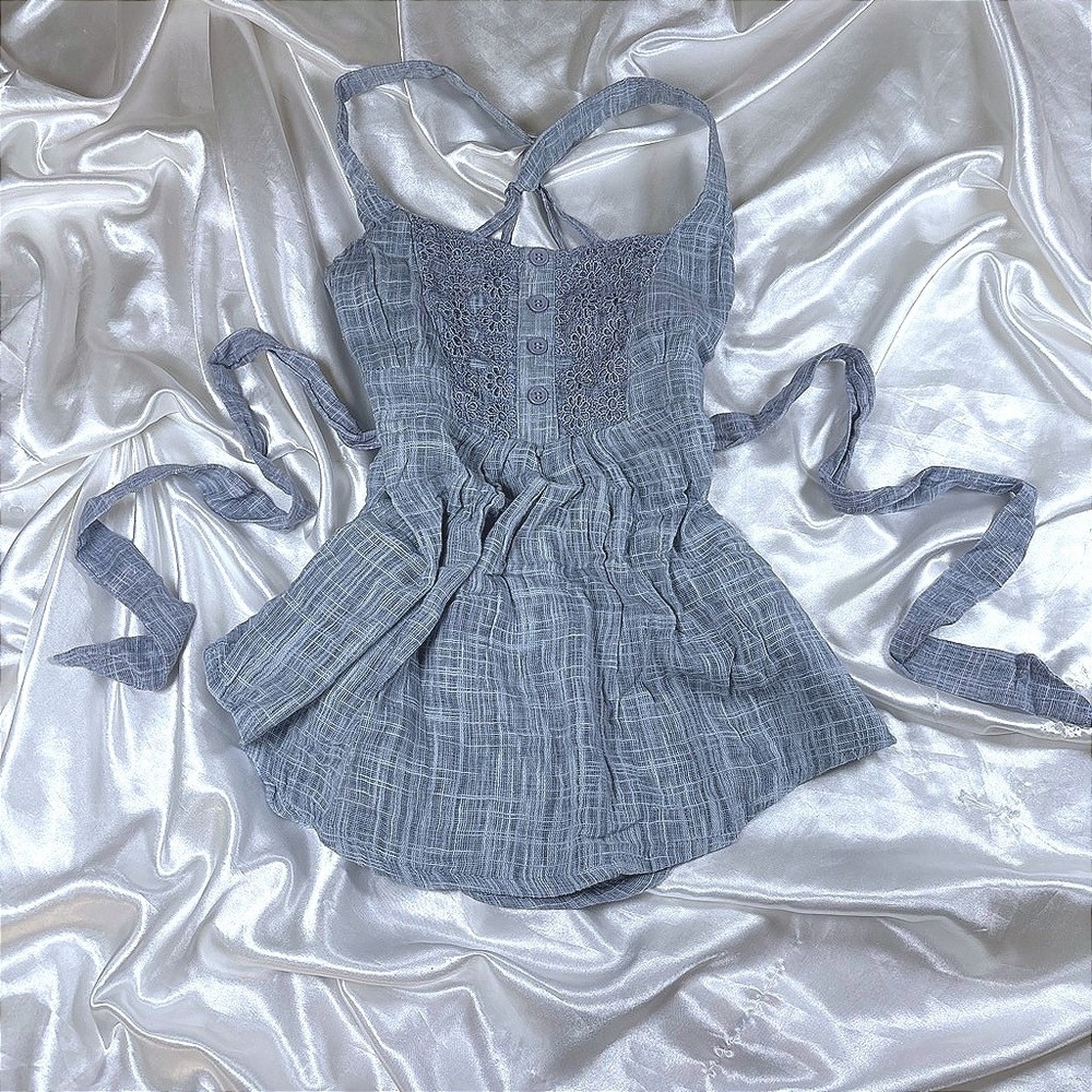 y2k Wet Seal Cami Blue Excellent Lace Trim Babydoll Tie Back Tank Top